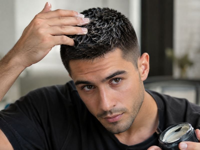 Applying matte product for a textured 8 guard buzz cut finish