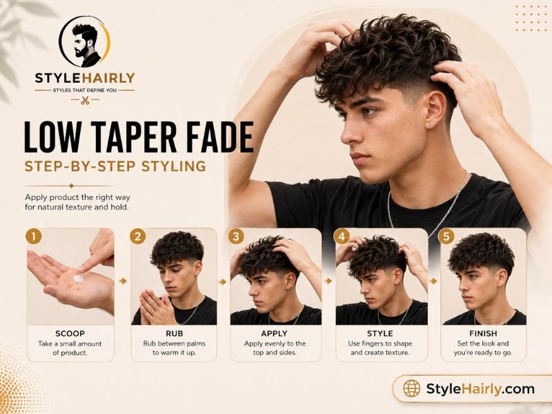 Applying styling cream to the top section of a low taper fade