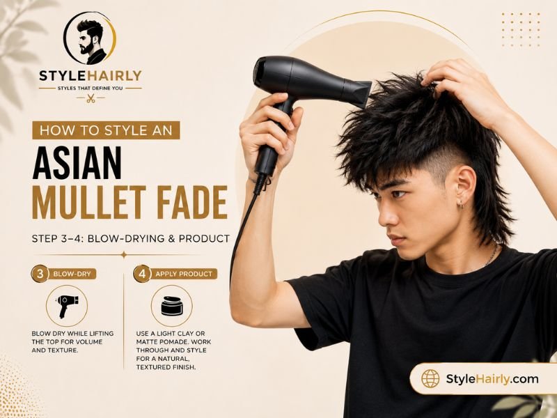 Applying texturizing paste to style mullet fade haircut
