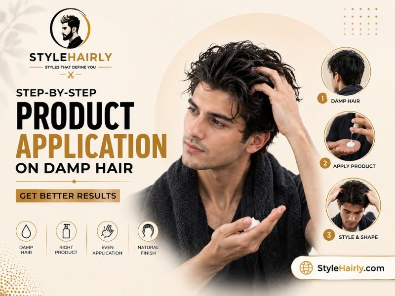 Applying texturizing product to damp wavy hair for mullet styling