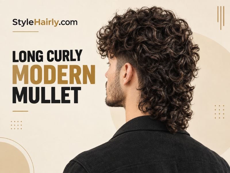 Back view of a long curly modern mullet