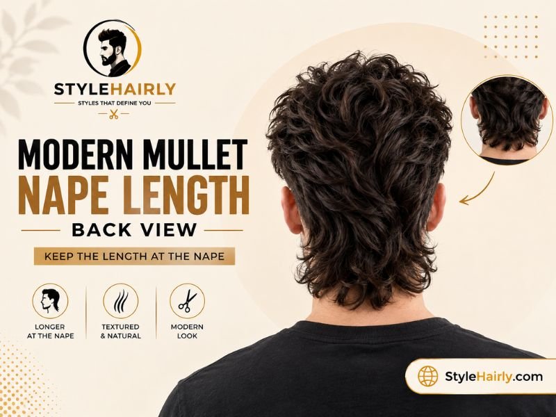 Back view of a modern mullet showing length at the nape