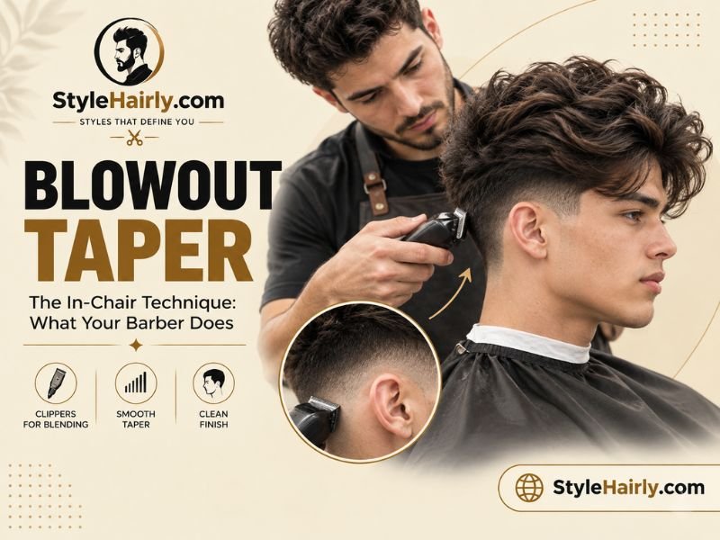 Barber blending a taper haircut with clippers in a barbershop