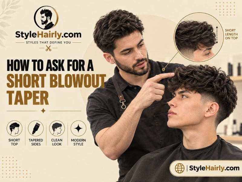Barber consultation for requesting a short blowout taper haircut