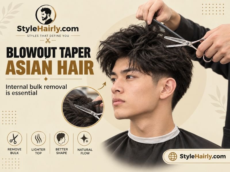 Barber removing internal bulk with thinning shears for a blowout taper