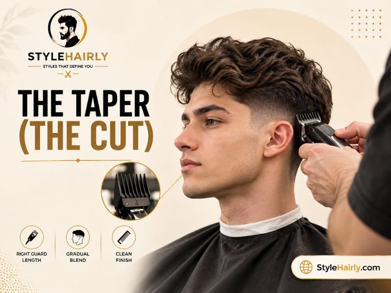 Barber tapering the side of a haircut with clippers