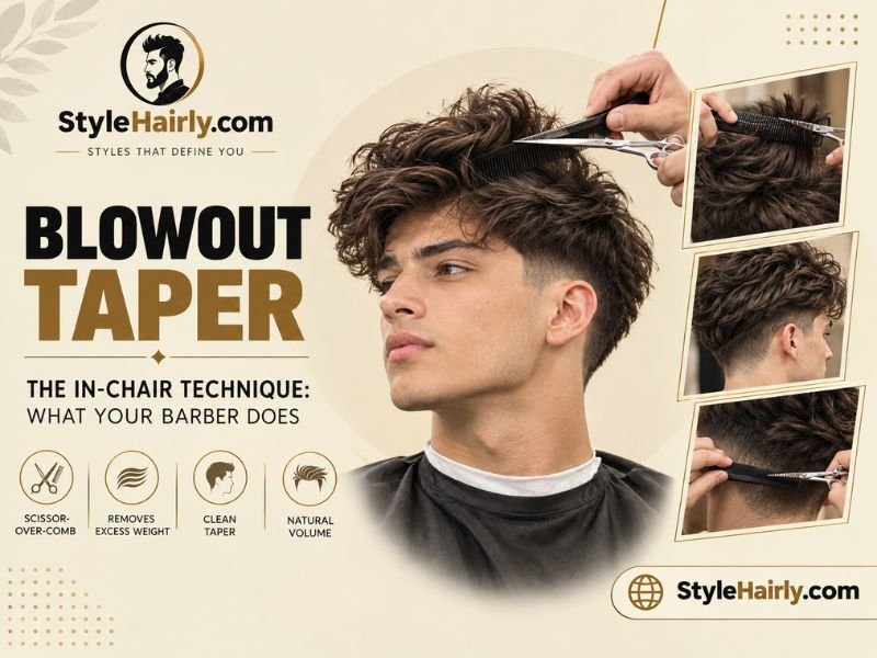 Barber using scissor over comb technique to thin hair on top