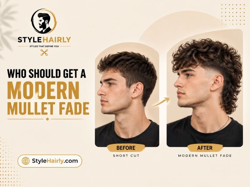 Before and after growth stages of a modern mullet fade