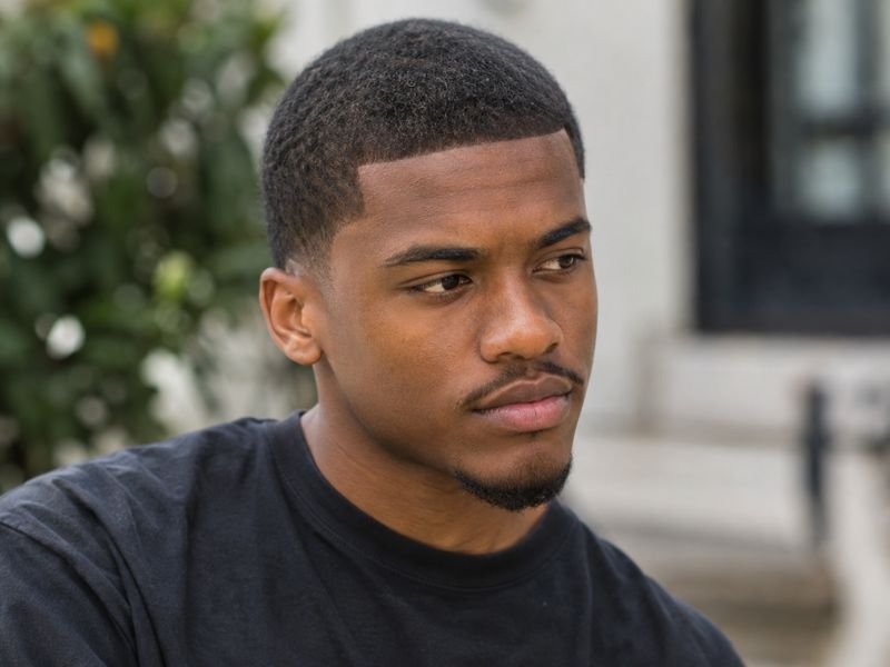 Black man with a 4 guard buzz cut and clean lineup
