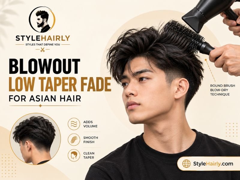 Blowout styling technique on a low taper fade