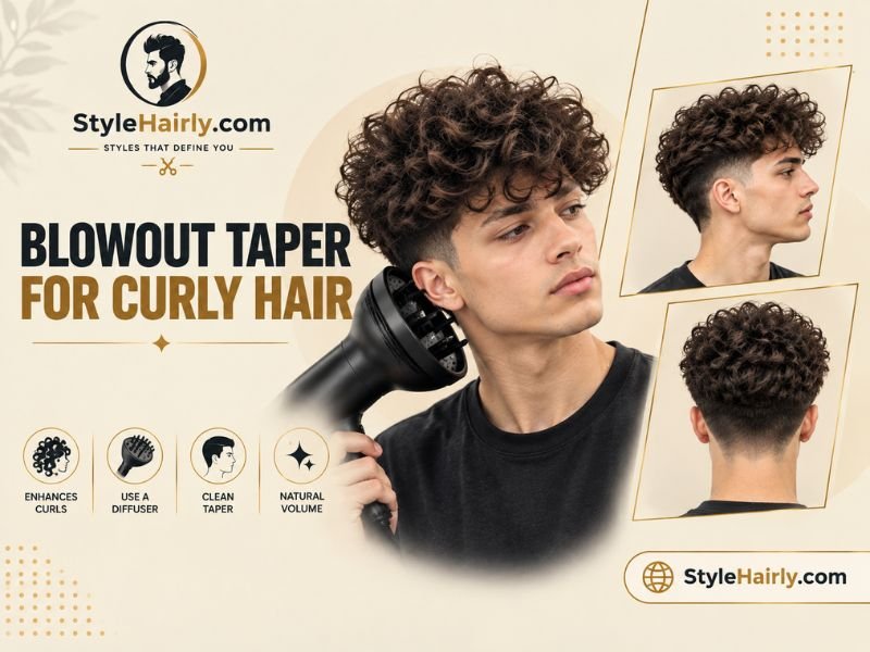 Blowout taper on curly hair styled with a diffuser for natural volume