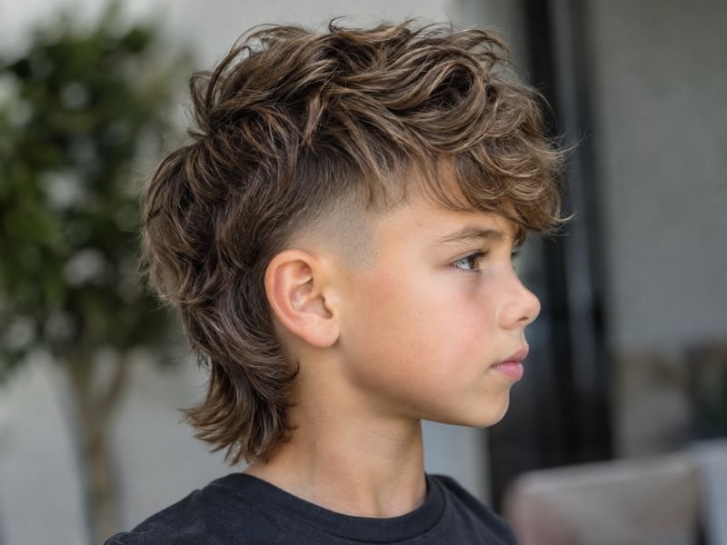 Burst fade mullet on a child curving around the ear