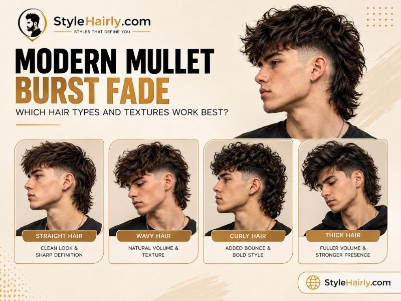 Burst fade mullet shown on different hair textures