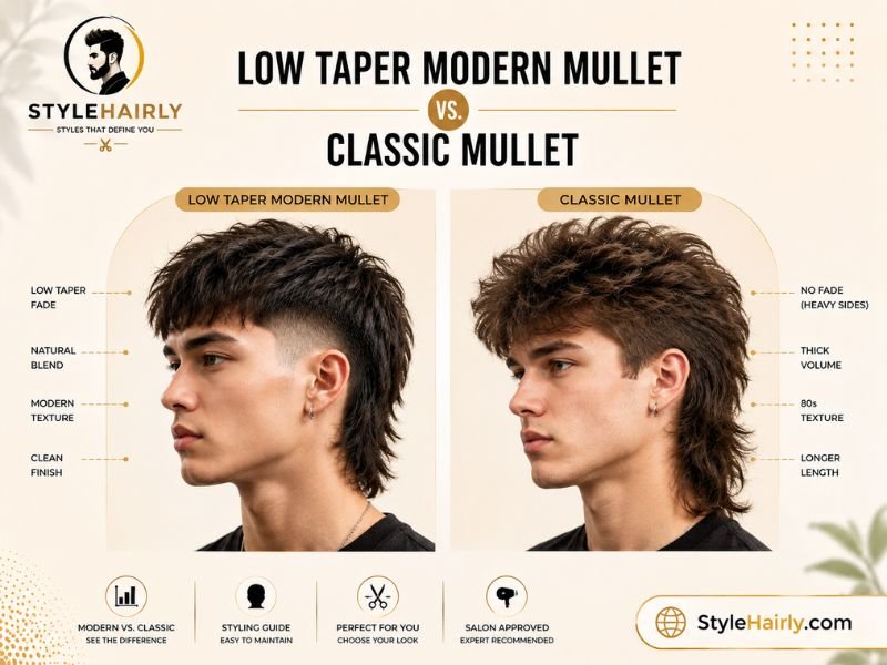 Classic mullet compared to a low taper modern mullet