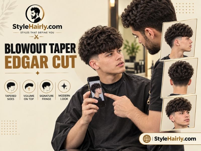 Client discussing a blowout taper edgar cut with a barber