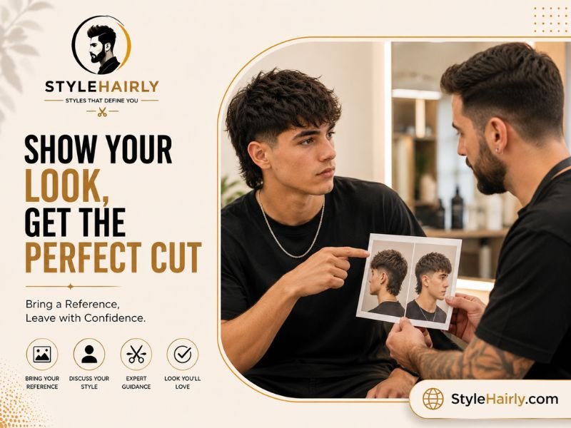 Client showing a barber a reference photo during a fade consultation