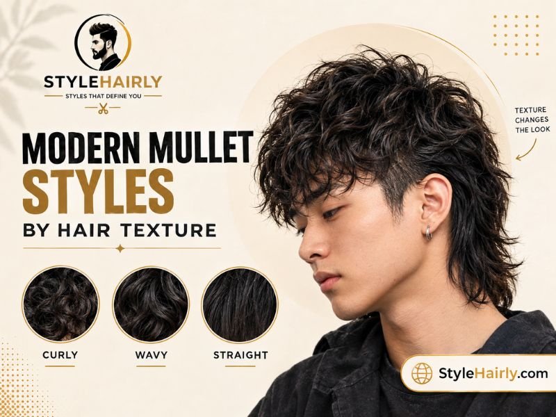 Close-up of curl and wave texture on a modern mullet haircut