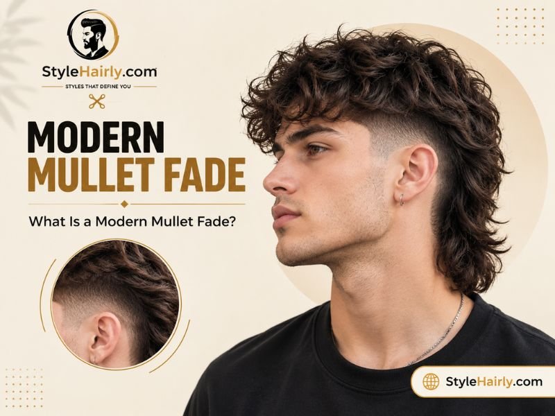 Close-up of fade blending into longer mullet hair at the back