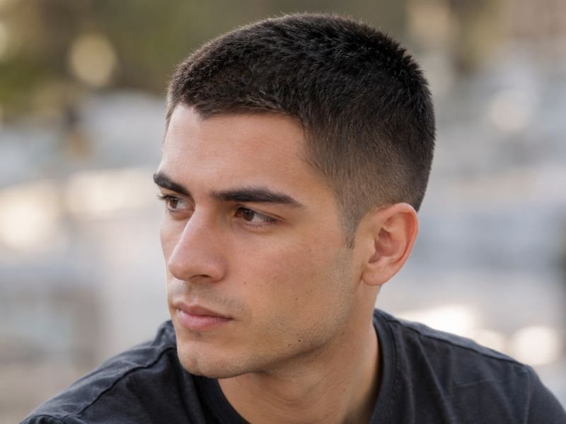Close up of hair texture at 10 guard buzz cut length