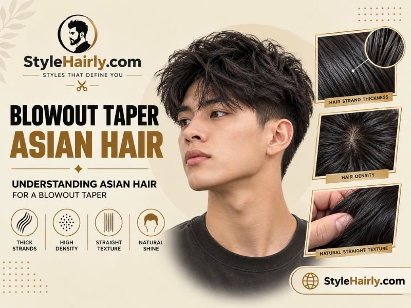 Close-up of thick Asian hair strands before a blowout taper cut