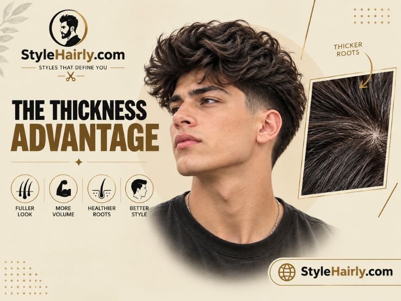 Close-up of thick hair density before a blowout taper