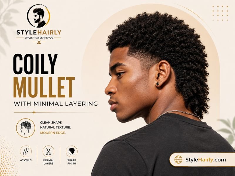 Coily mullet haircut with minimal layering for shape retention