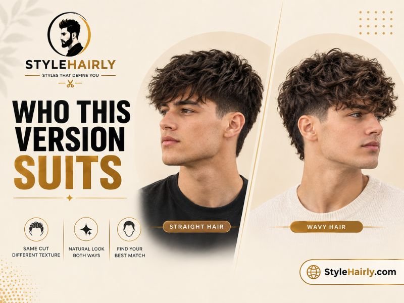 Comparison of a blowout taper fringe on straight and wavy hair textures