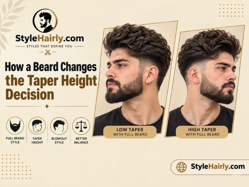 Comparison of a full beard paired with a low taper and a high taper
