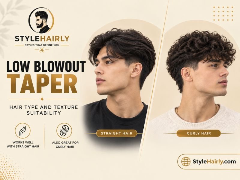 Comparison of a low blowout taper on straight and curly hair textures