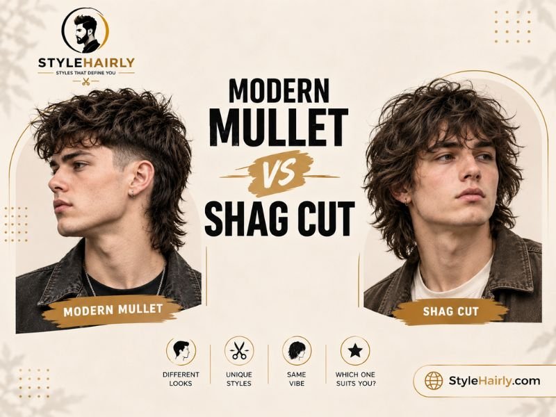Comparison of a modern mullet haircut and a shag haircut