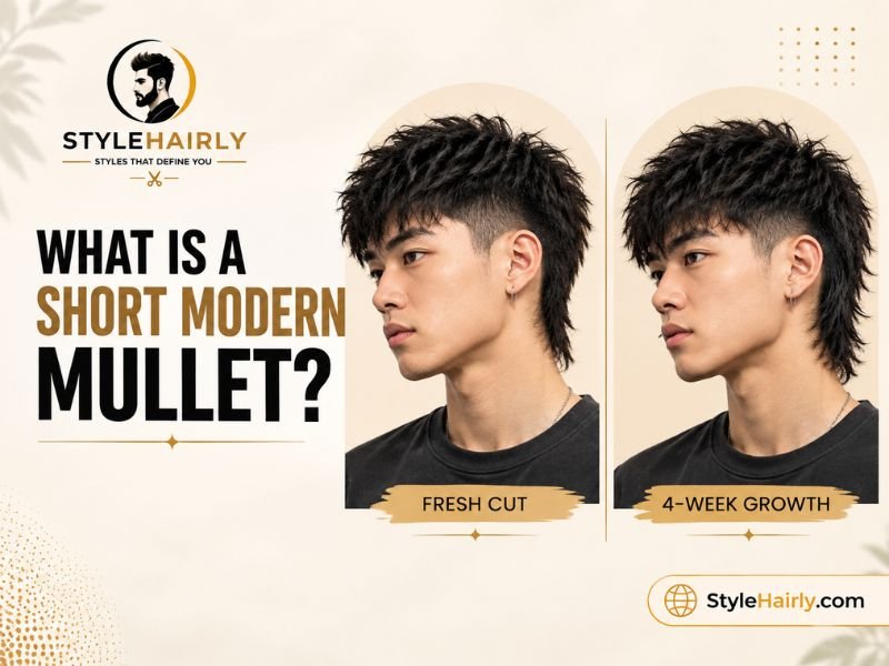 Comparison of a short modern mullet freshly cut and four weeks after cutting