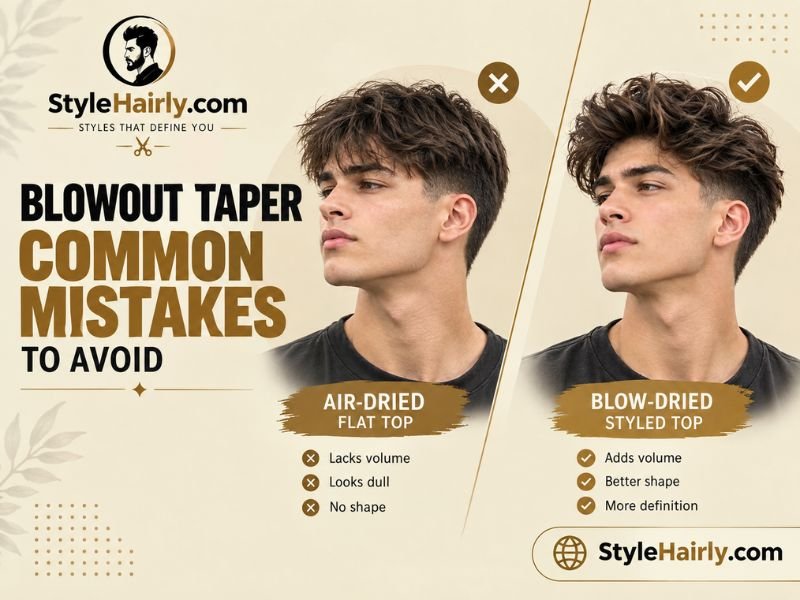 Comparison of an unstyled flat top and a properly blow-dried blowout taper
