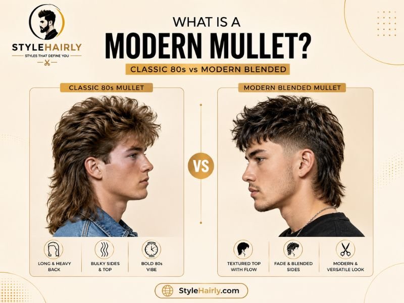 Comparison of classic mullet and modern blended mullet silhouette