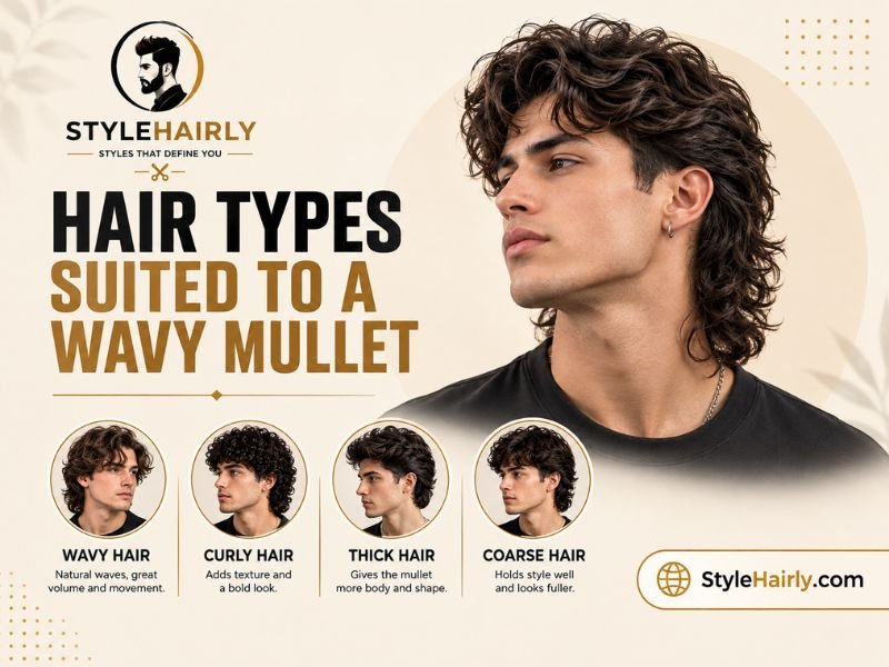 Comparison of fine, thick, and curly hair styled as a wavy mullet