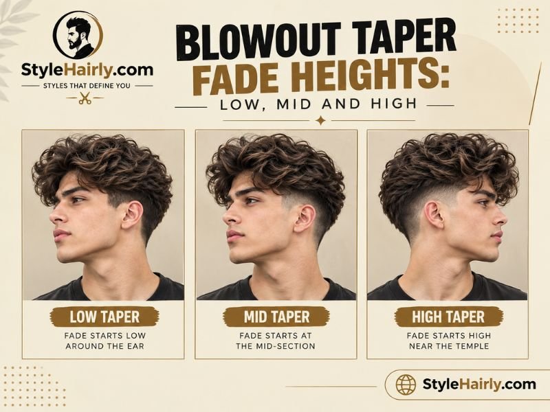 Comparison of low mid and high blowout taper fade heights