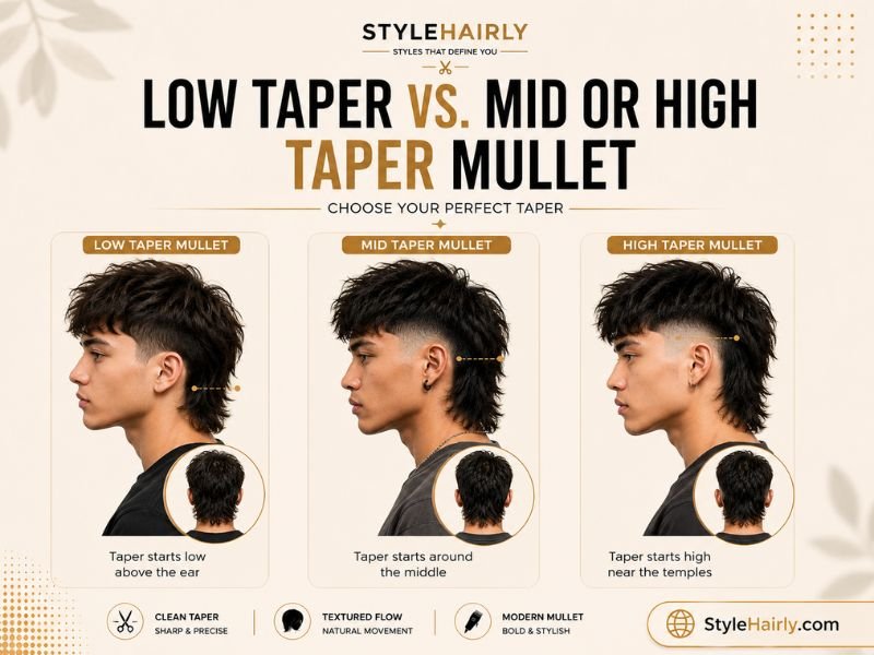 Comparison of low, mid, and high taper mullet haircuts