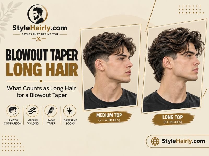 Comparison of medium length and long top hair on a blowout taper