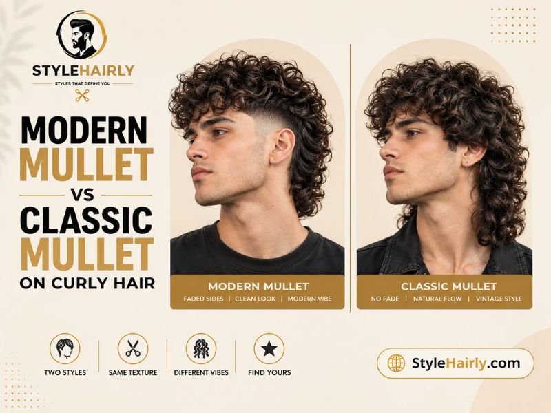 Comparison of modern faded mullet and classic mullet on curly hairComparison of modern faded mullet and classic mullet on curly hair