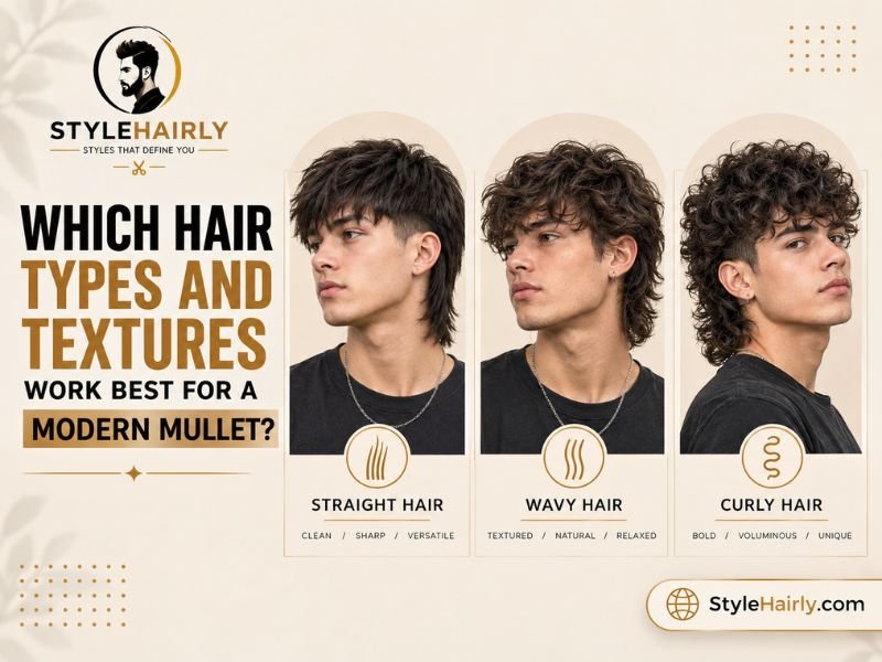 Comparison of modern mullet haircuts on straight, wavy, and curly hair