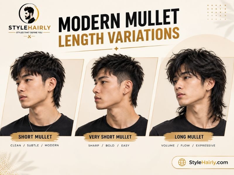 Comparison of short and long modern mullet haircut lengths