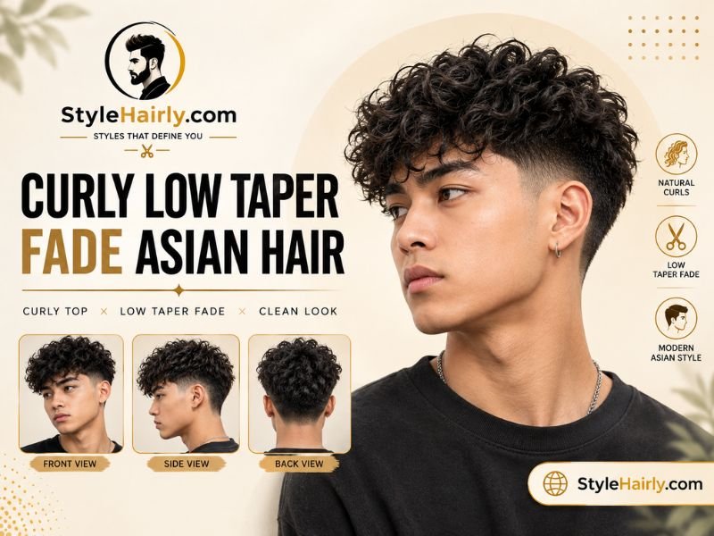 Curly Asian hair with a low taper fade
