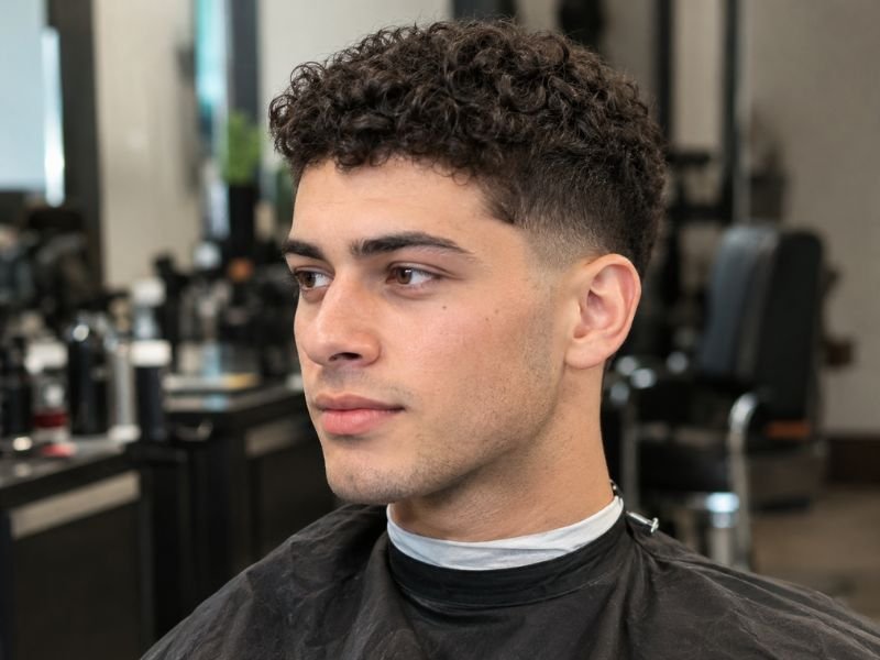 Curly hair styled in a 10 guard buzz cut