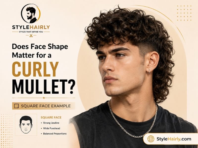 Curly mullet with crown volume for a square face shape