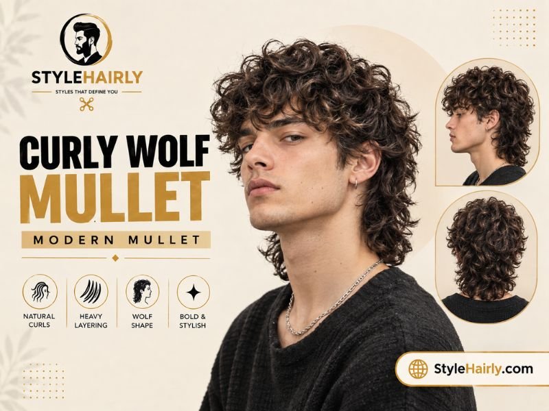Curly wolf cut and mullet hybrid hairstyle