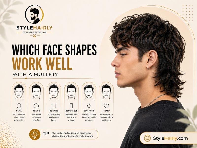 Diagram showing how modern mullet frames different face shapes