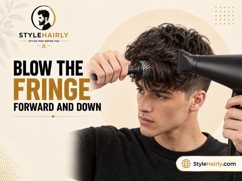 Directing the fringe forward and down with a round brush while blow-drying