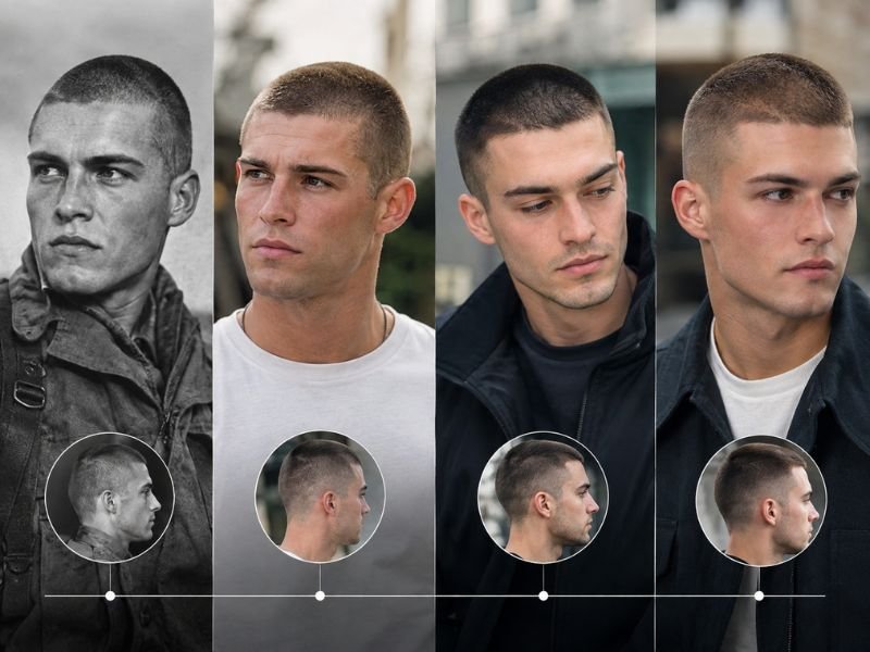 Evolution of the buzz cut from classic to modern 8 guard styles