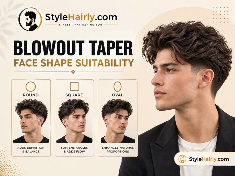 Face shape diagram showing which shapes suit a blowout taper