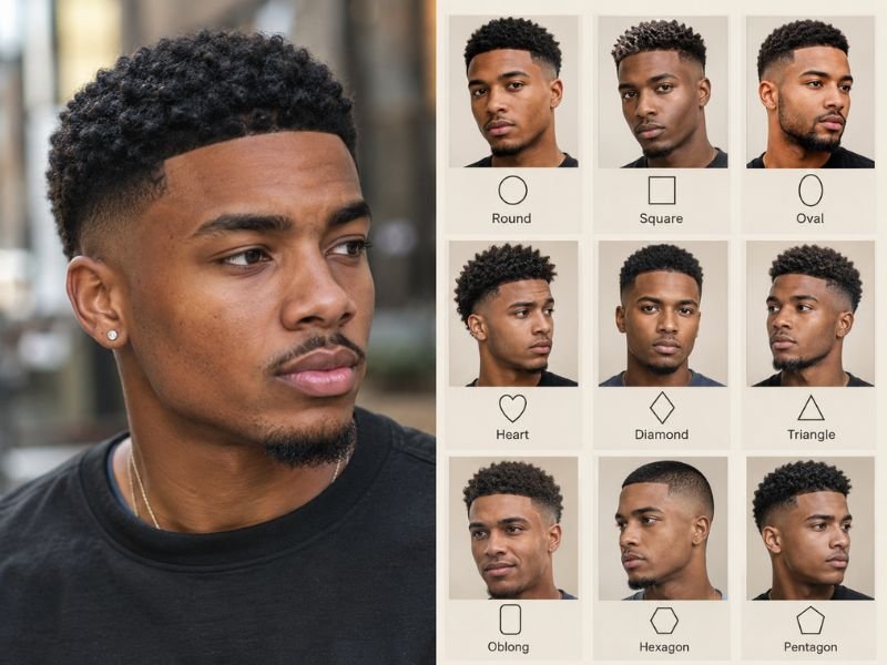 Face shape guide for a low taper fade black male haircut
