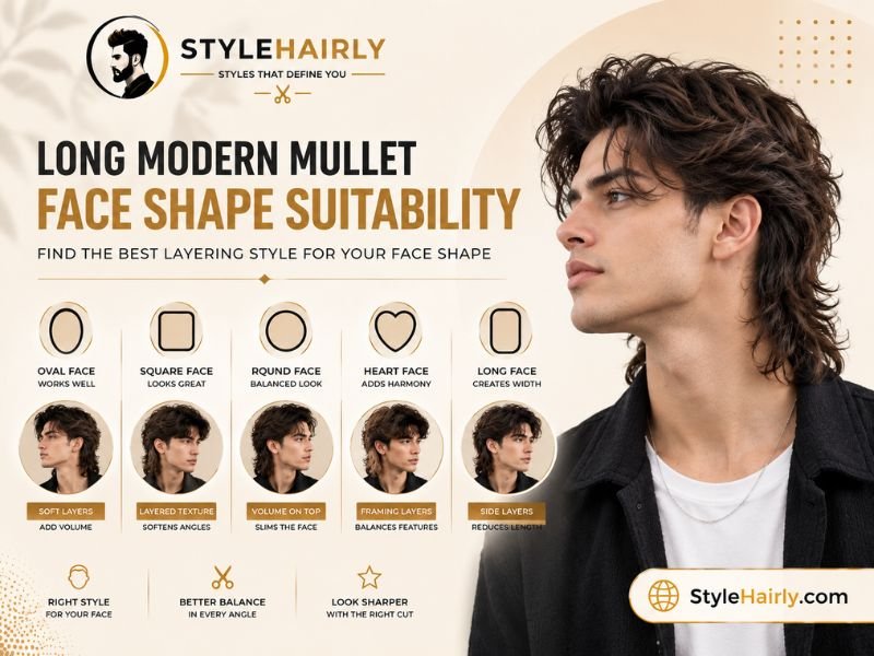 Face shape guide for long modern mullet layering